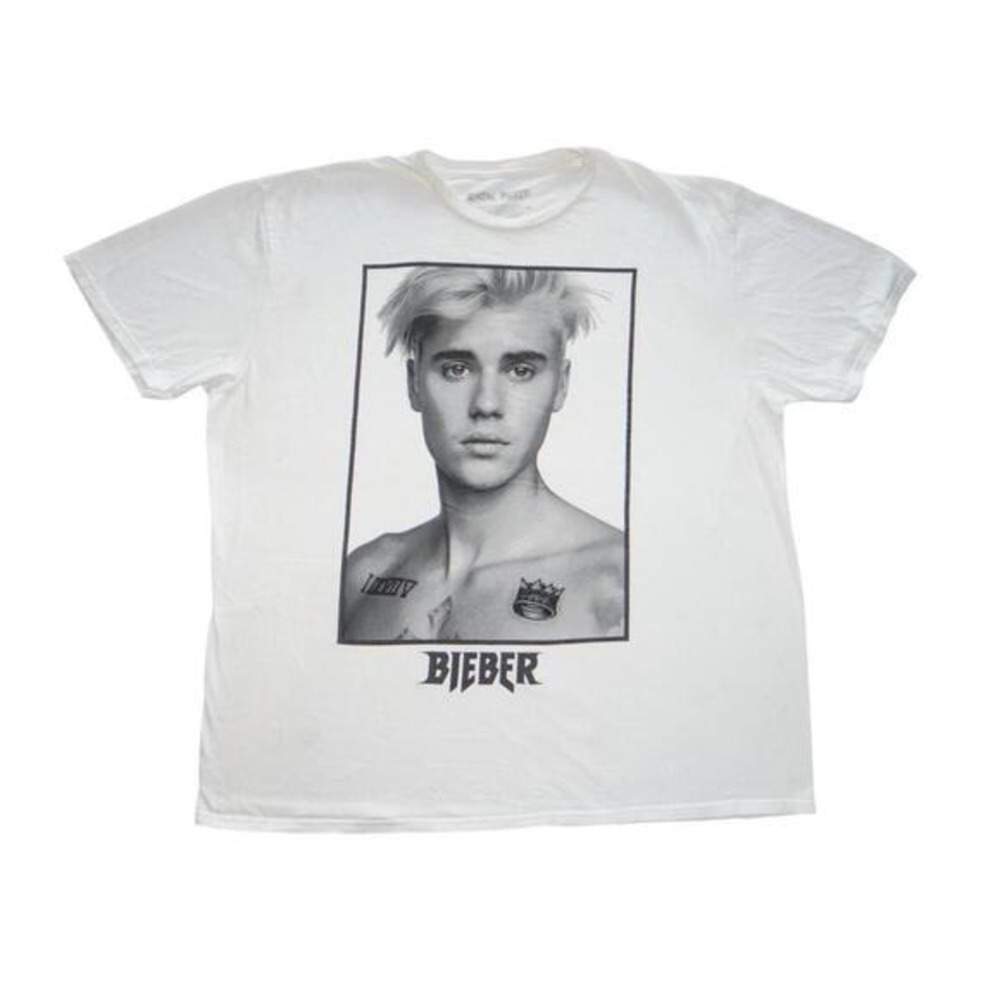 White Justin Bieber Graphic T-Shirt‎